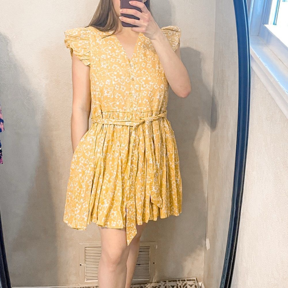 Cleobella Zia Mini Dress in Cassia Yellow Floral M